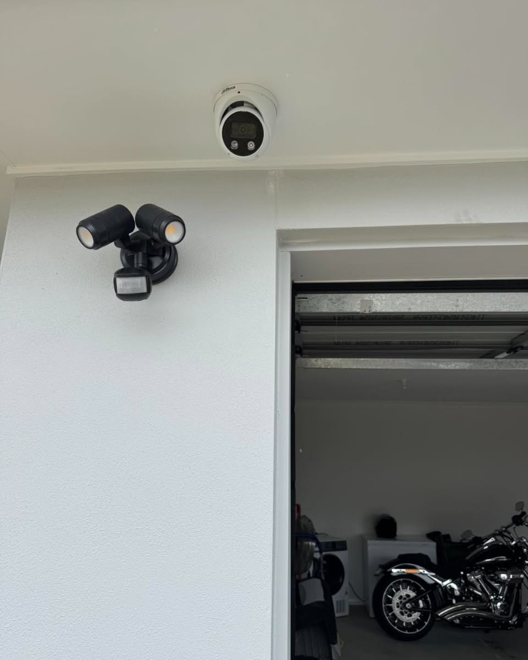 CCTV installation — garage with motion sensor light